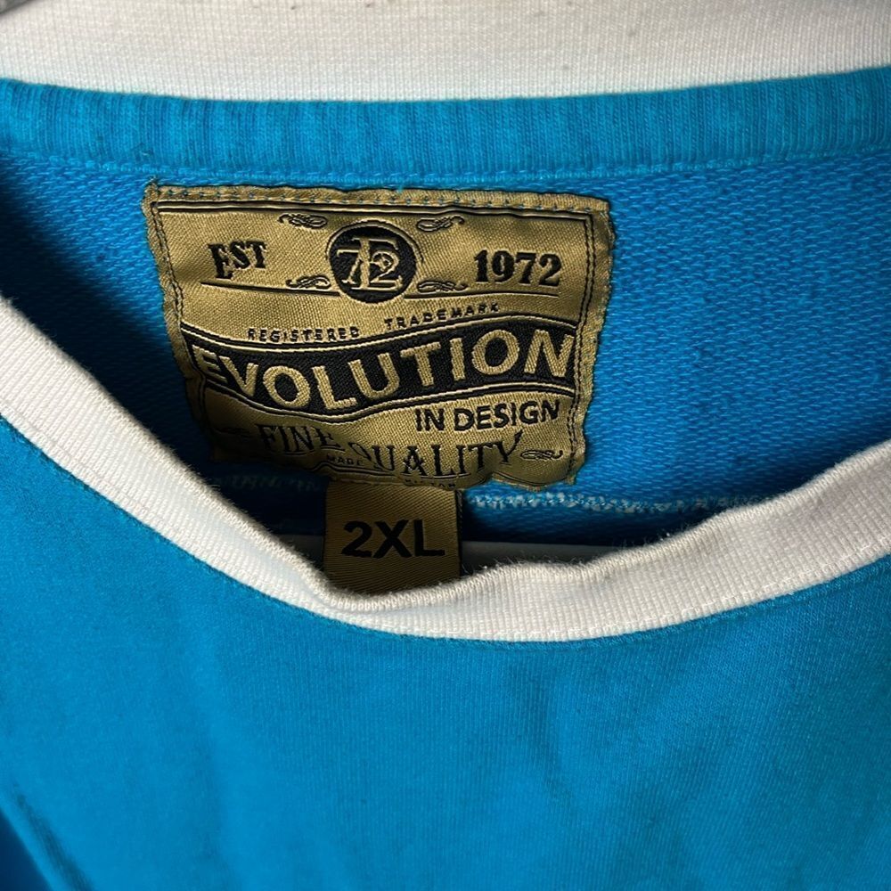 Men’s Rebel Long sleeve Cotton Knit Jersey Pullover Blue White T shirt Size 2XL - Picture 2 of 3